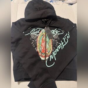 Ed Hardy Black Hoodie with virgen of Guadalupe size Large BNWT